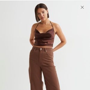 H&M Dark Brown Satin Crop Top